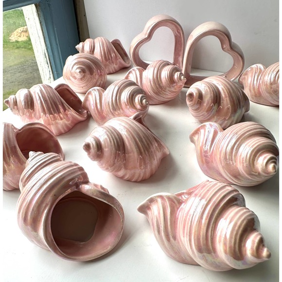 Vintage Pink Lusterware Napkin Rings Iridescent Ceramic Set of 12 Plus 2 Hearts - Picture 3 of 10